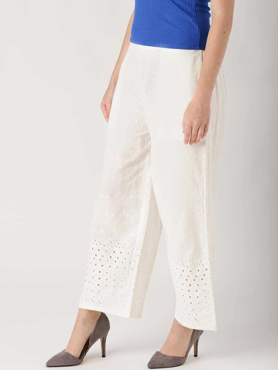 White Solid Cotton Palazzos - ShopLibas