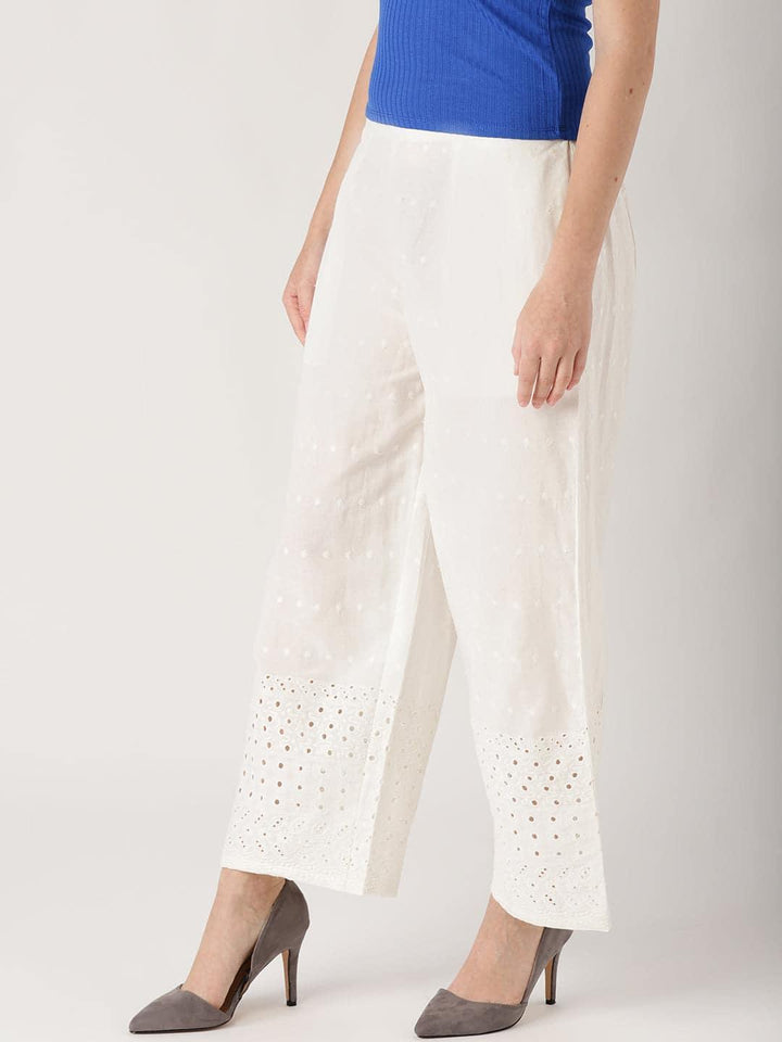 White Solid Cotton Palazzos