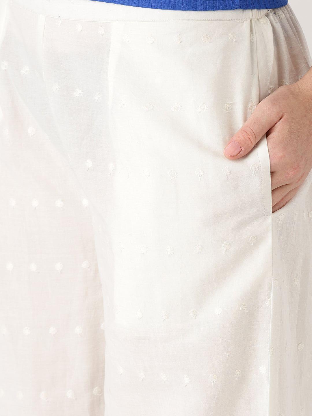 White Solid Cotton Palazzos - ShopLibas