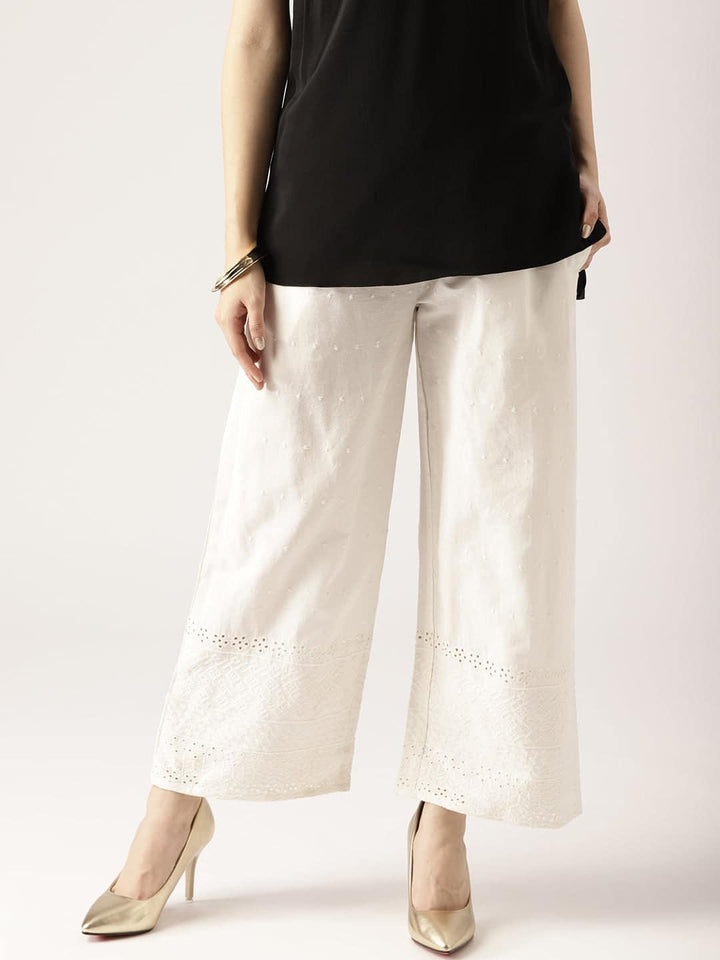 White Solid Cotton Palazzos