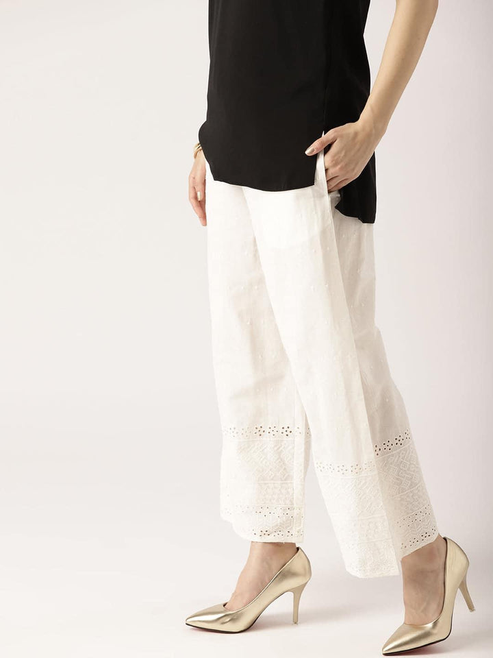 White Solid Cotton Palazzos