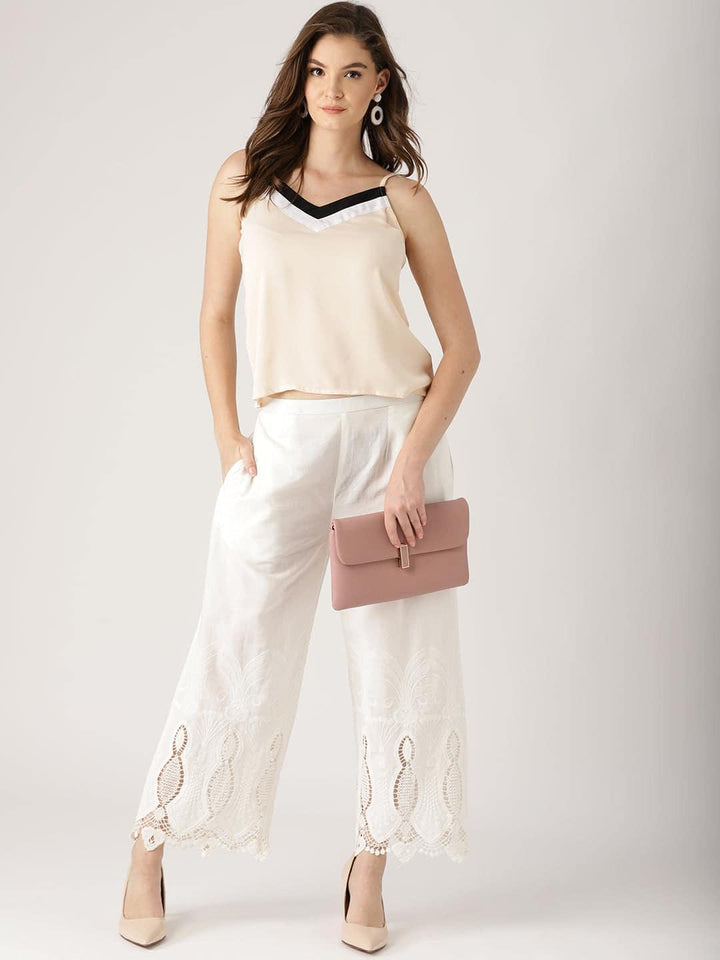 White Solid Cotton Palazzos