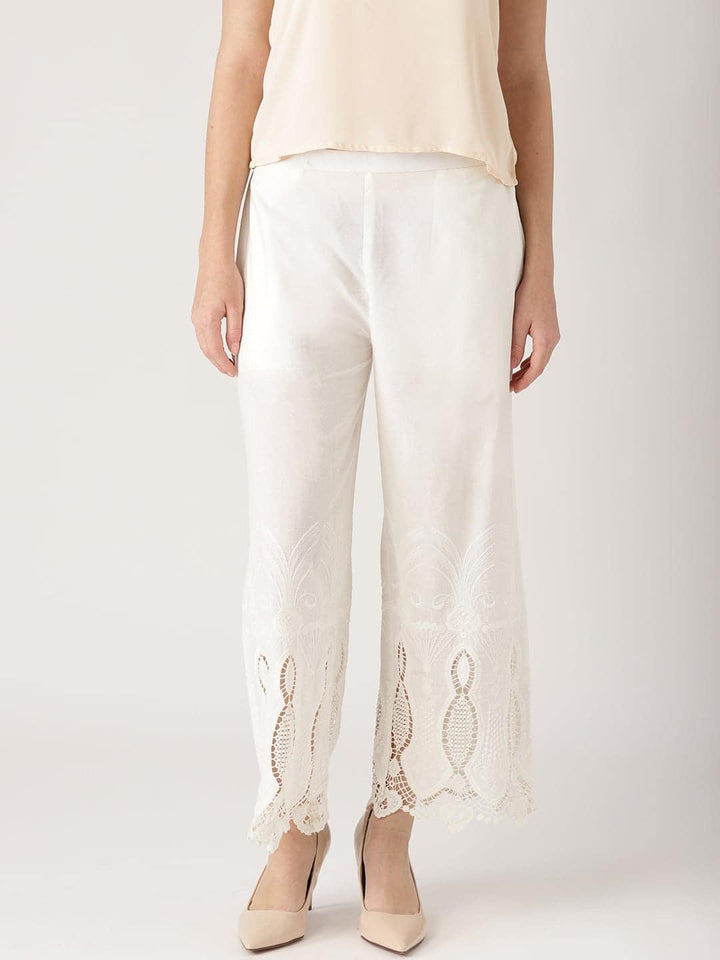 White Solid Cotton Palazzos