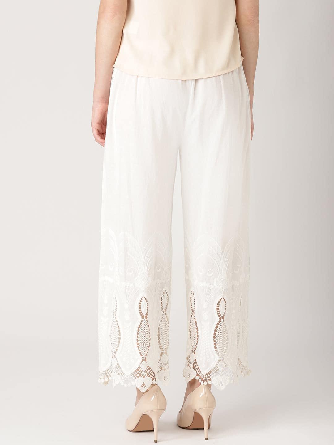 White Solid Cotton Palazzos - ShopLibas