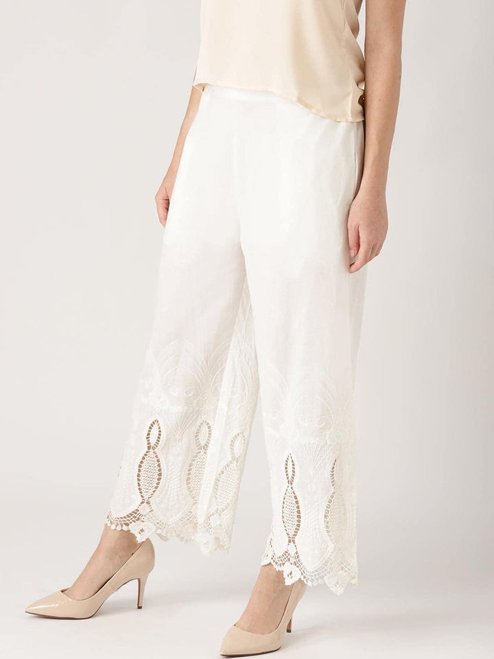 White Solid Cotton Palazzos