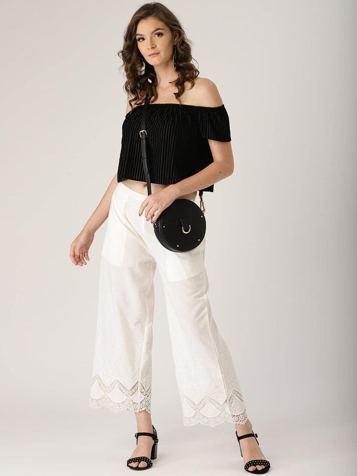 White Solid Cotton Palazzos