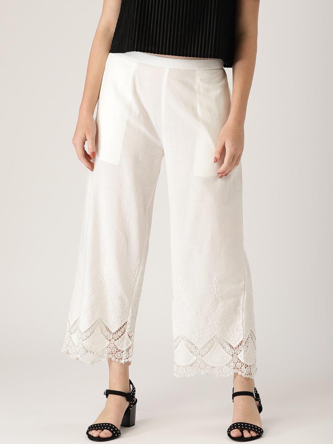 White Solid Cotton Palazzos - ShopLibas