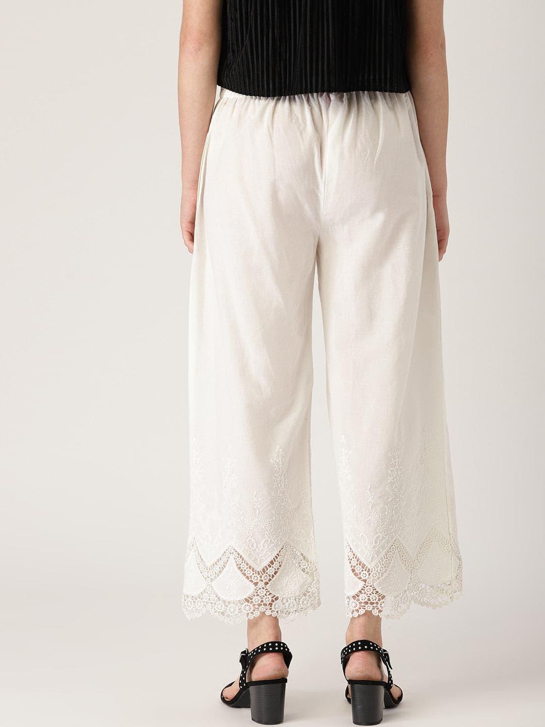 White Solid Cotton Palazzos - ShopLibas