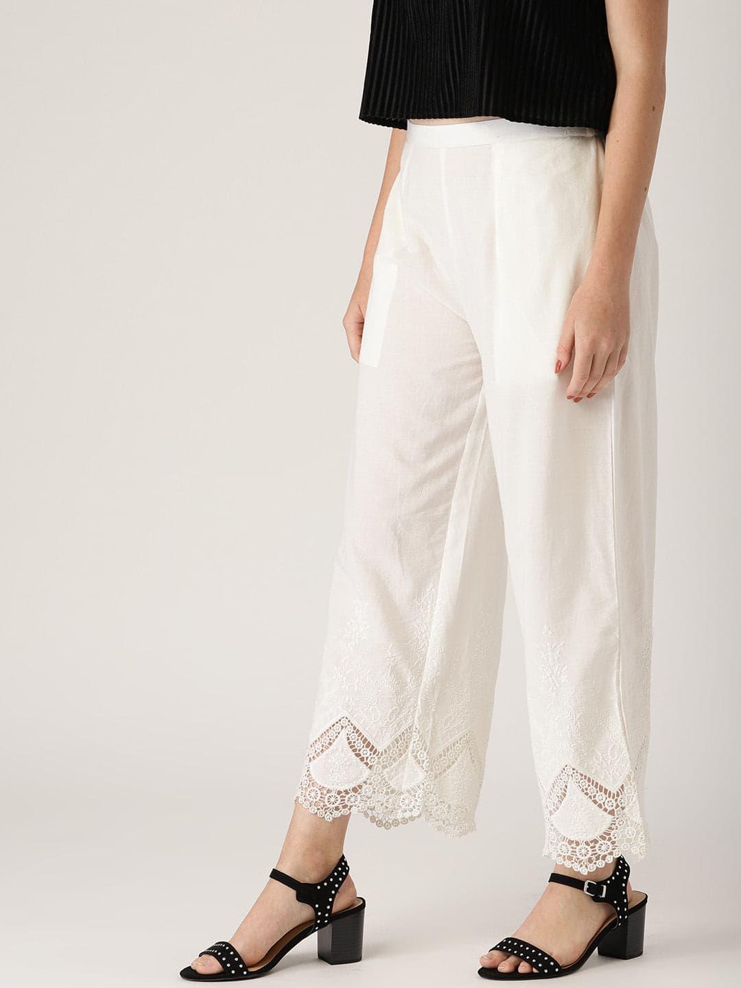 White Solid Cotton Palazzos - ShopLibas