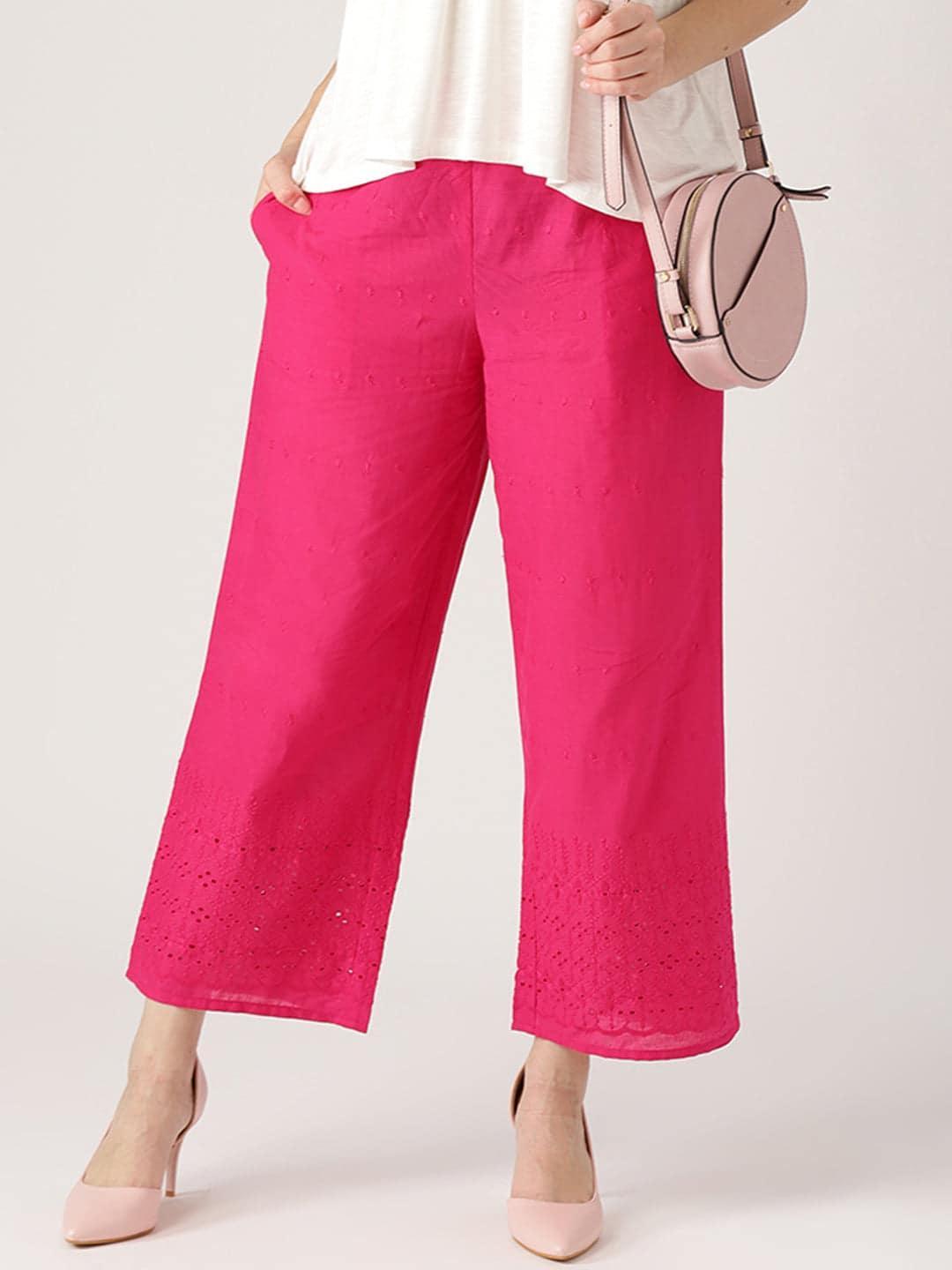 Pink Solid Cotton Palazzos - ShopLibas