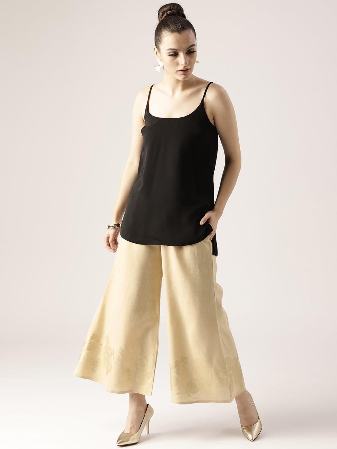 Beige Solid Cotton Palazzos - ShopLibas