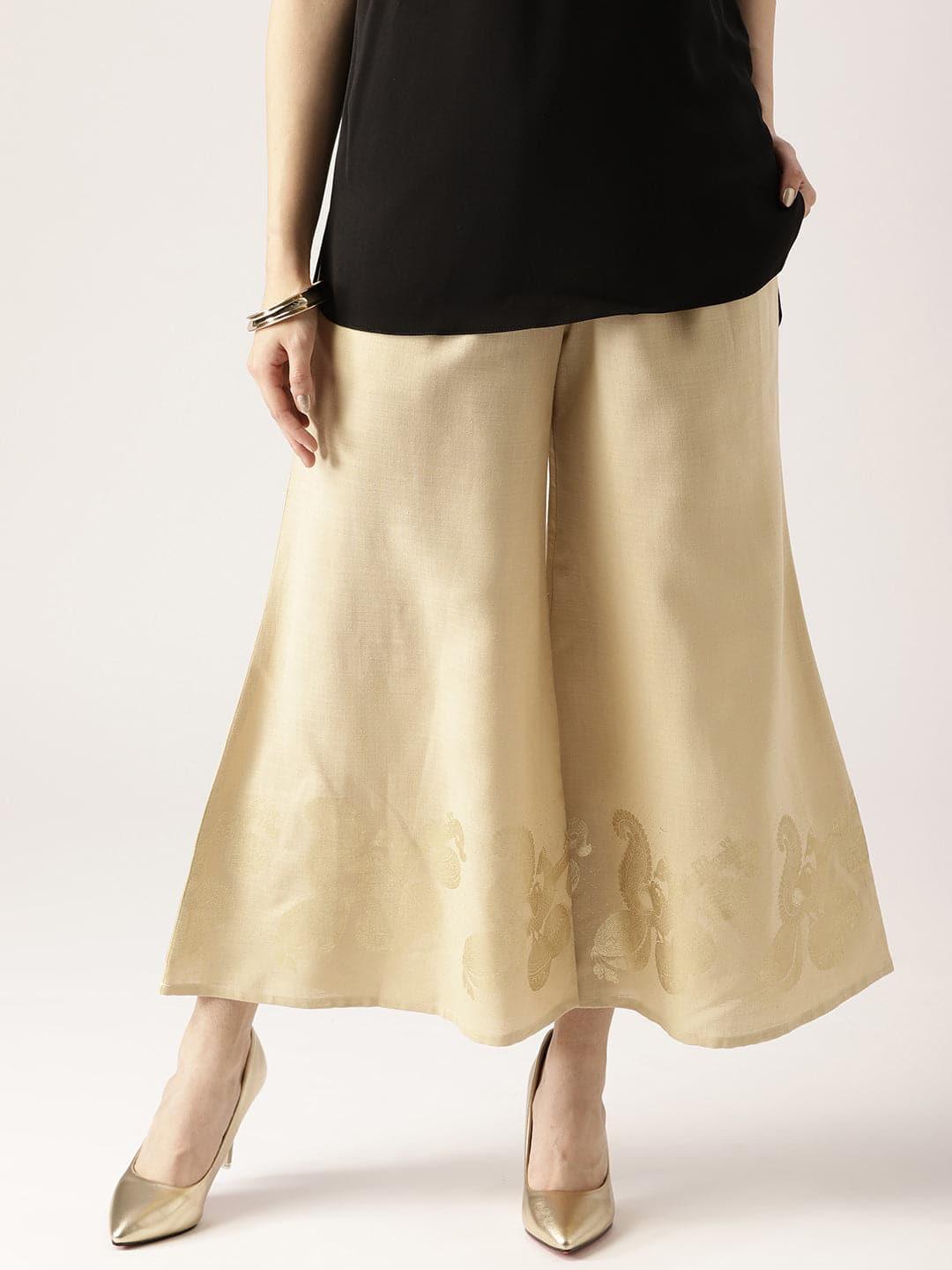 Beige Solid Cotton Palazzos - ShopLibas