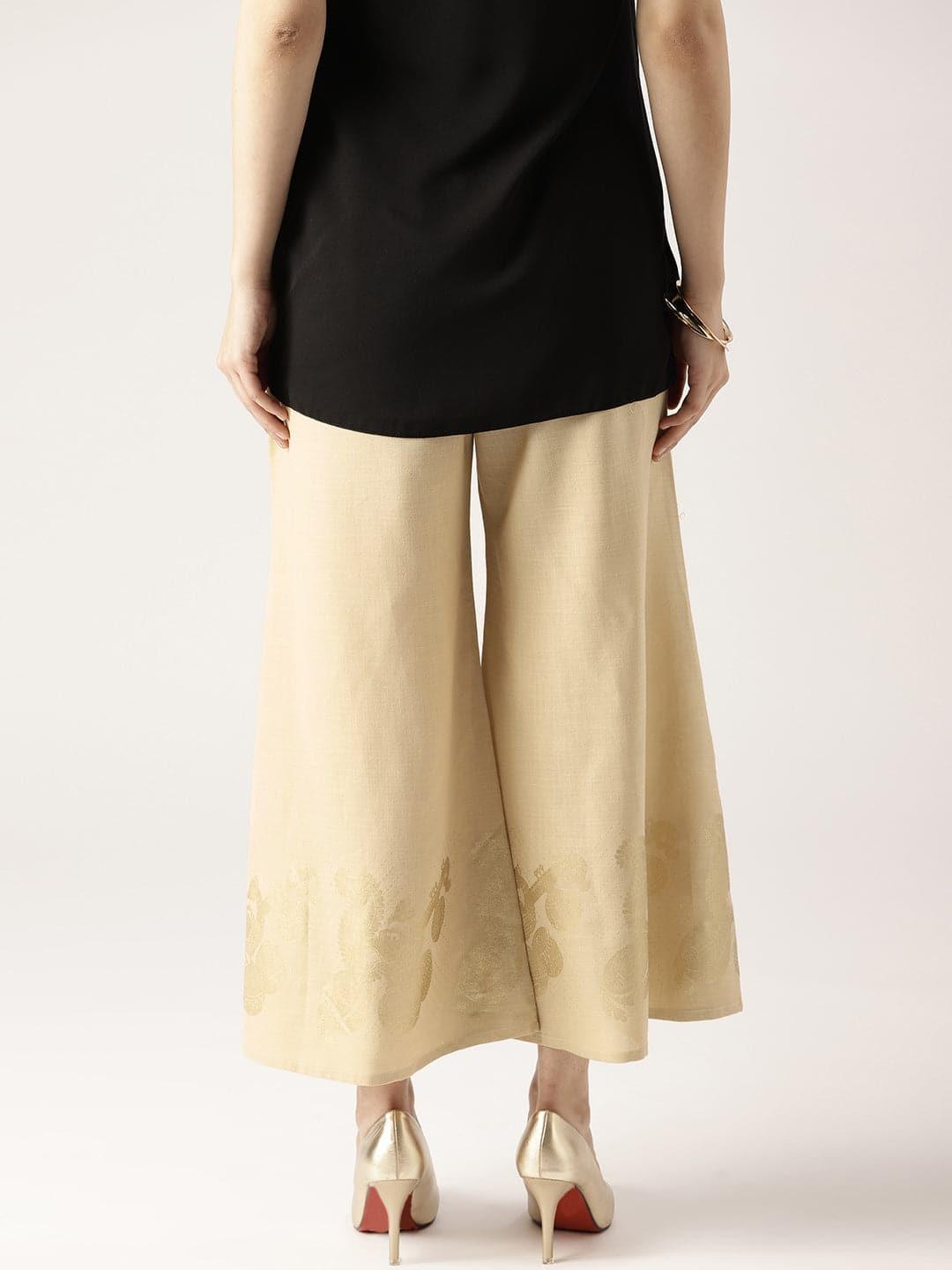 Beige Solid Cotton Palazzos - ShopLibas