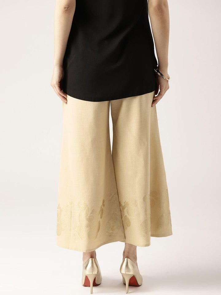 Beige Solid Cotton Palazzos
