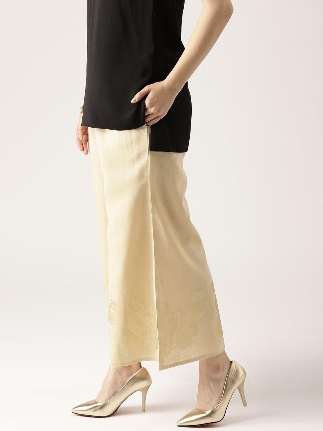 Beige Solid Cotton Palazzos - ShopLibas