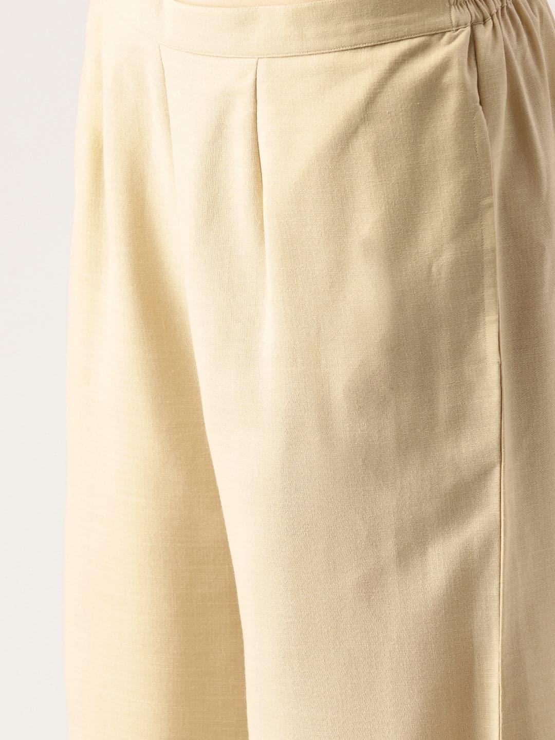 Beige Solid Cotton Palazzos - ShopLibas