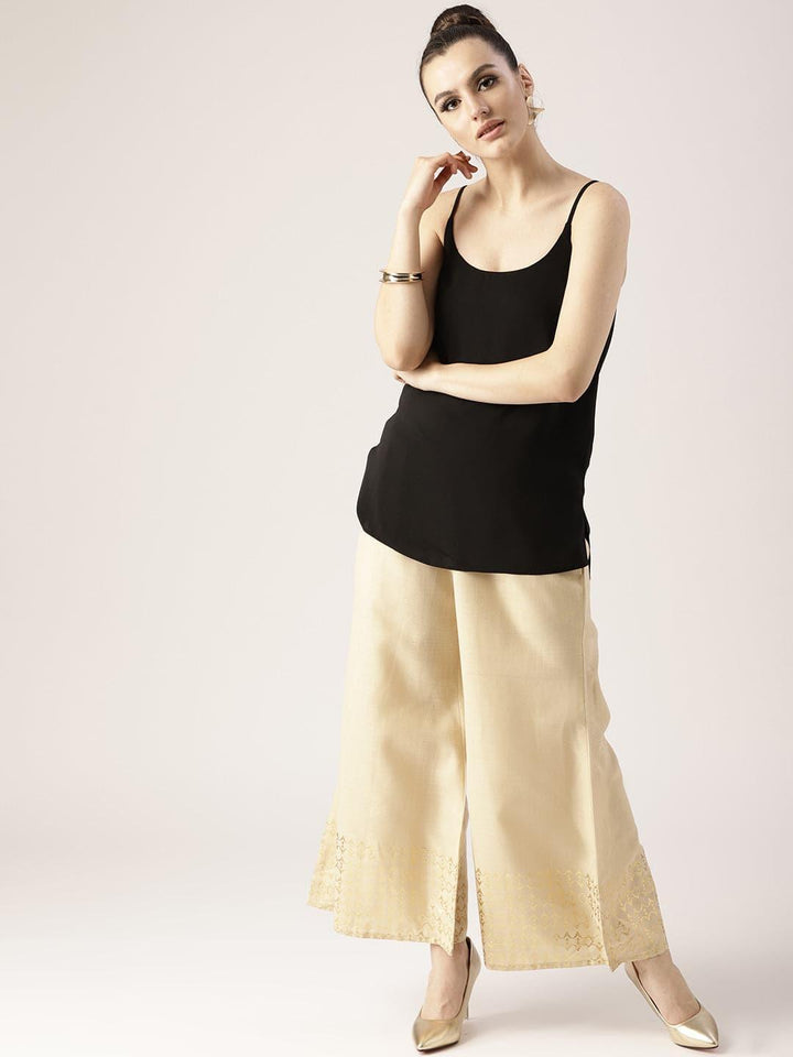 Beige Solid Cotton Palazzos
