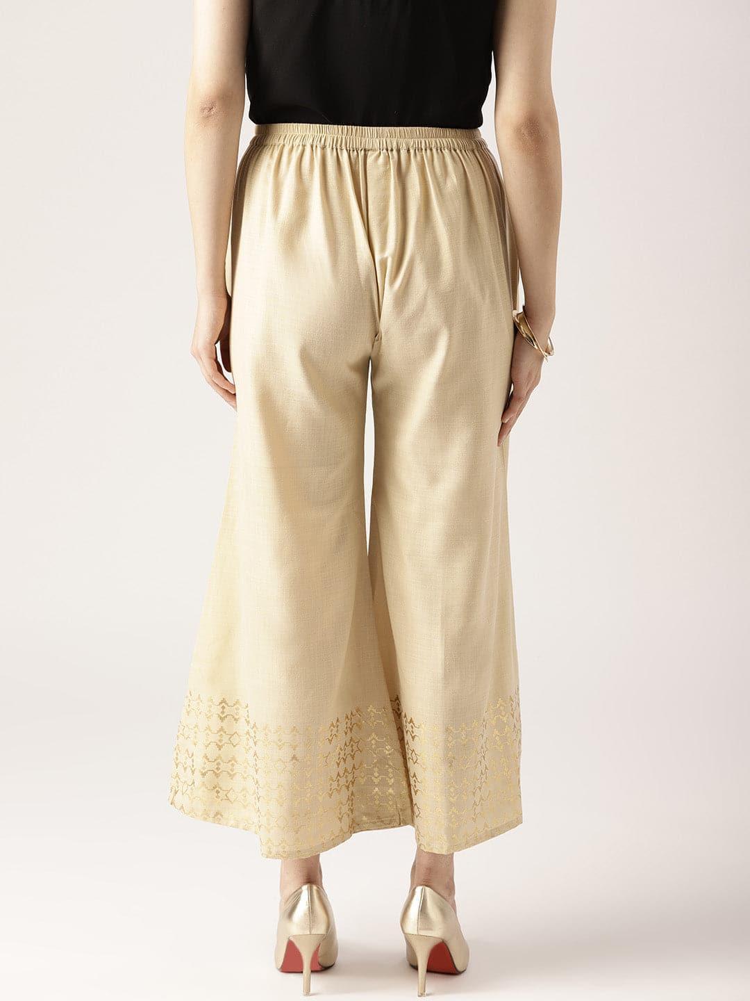 Beige Solid Cotton Palazzos - ShopLibas