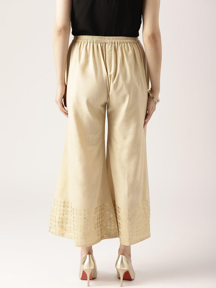Beige Solid Cotton Palazzos