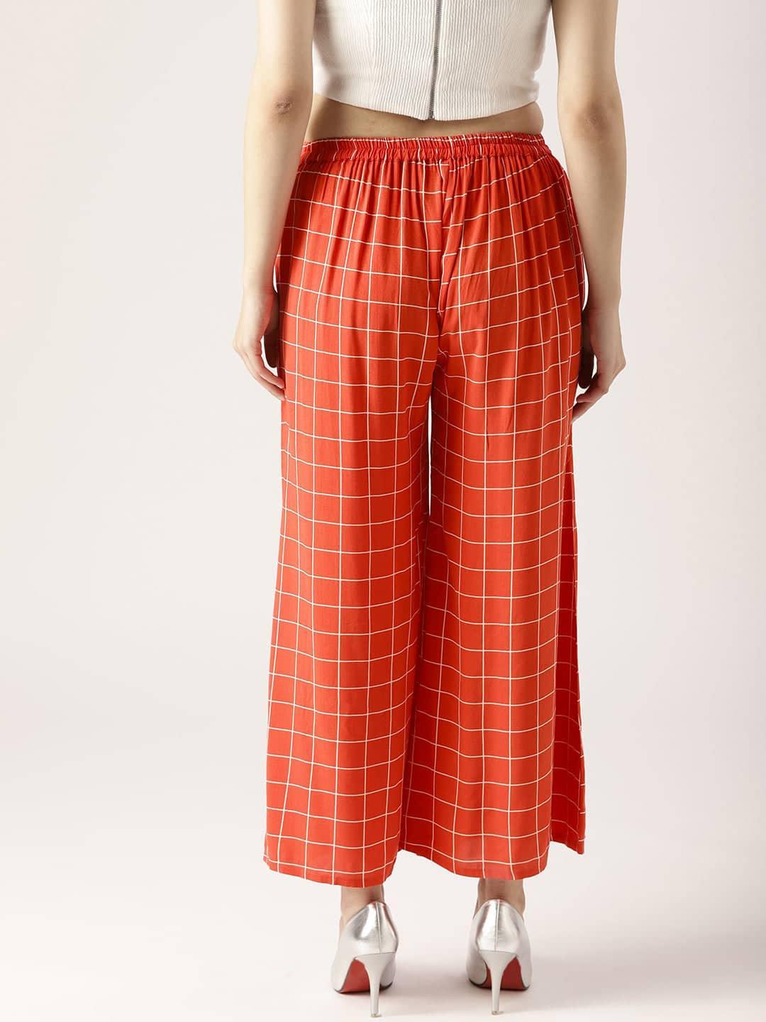 Red Checkered Rayon Palazzos - ShopLibas