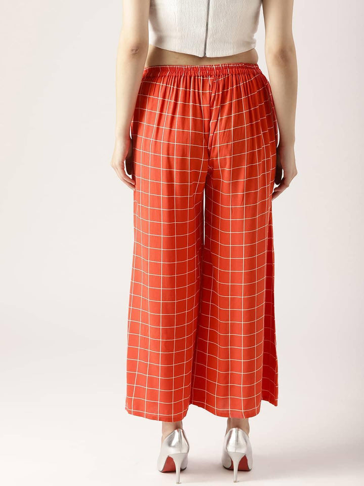Red Checkered Rayon Palazzos