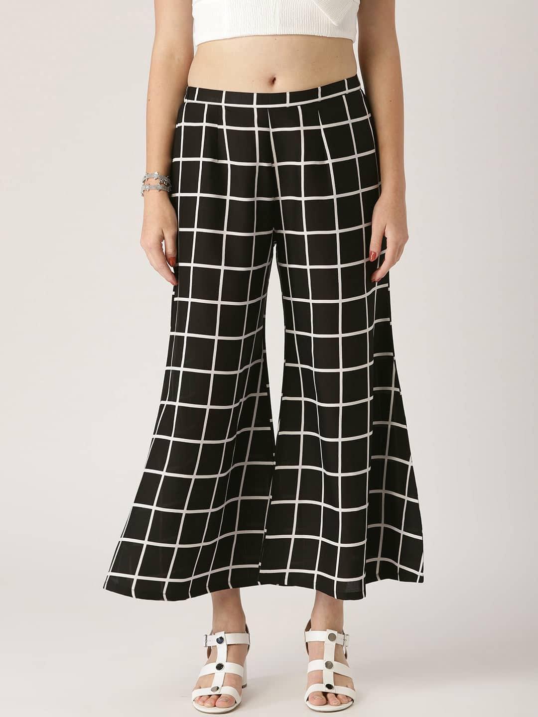 Black Checkered Crepe Palazzos - ShopLibas