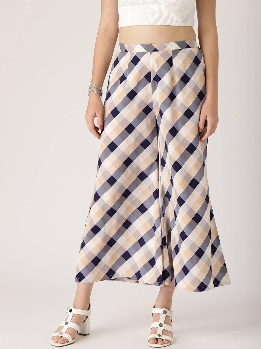 Multicoloured Checkered Crepe Palazzos - ShopLibas