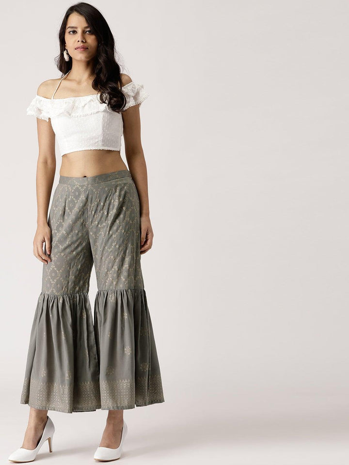Grey Printed Rayon Sharara Pants