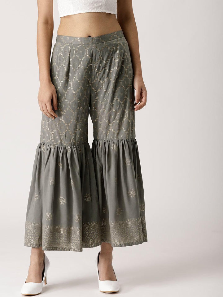 Grey Printed Rayon Sharara Pants