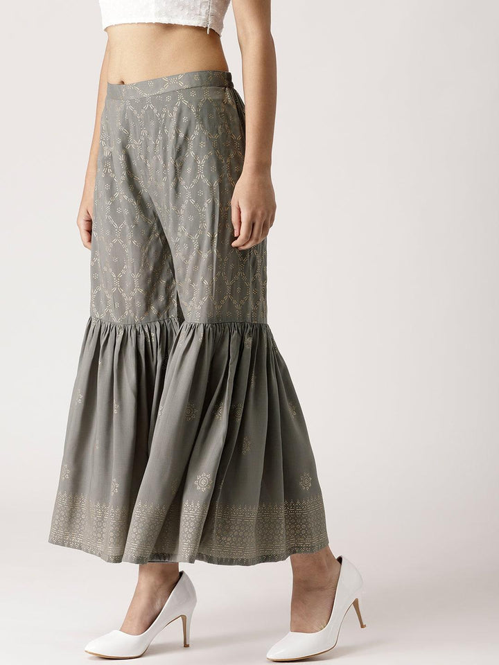 Grey Printed Rayon Sharara Pants