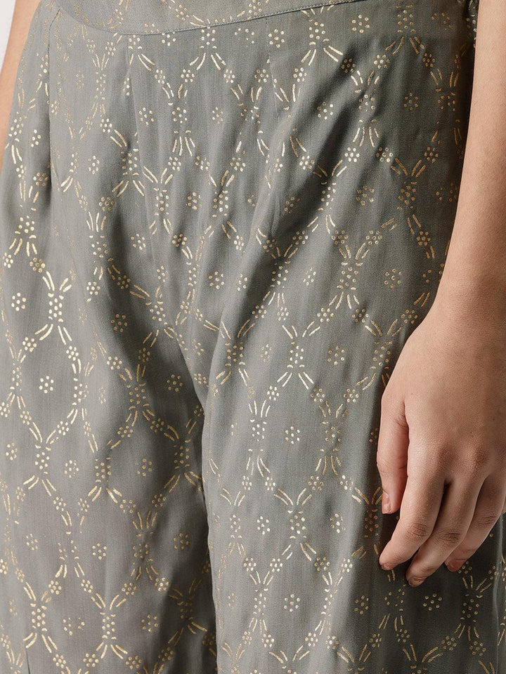 Grey Printed Rayon Sharara Pants