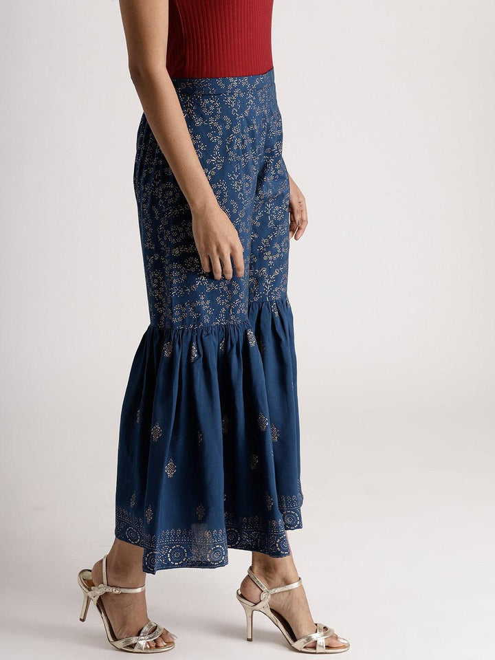 Blue Printed Rayon Sharara Pants