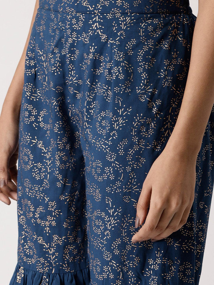 Blue Printed Rayon Sharara Pants
