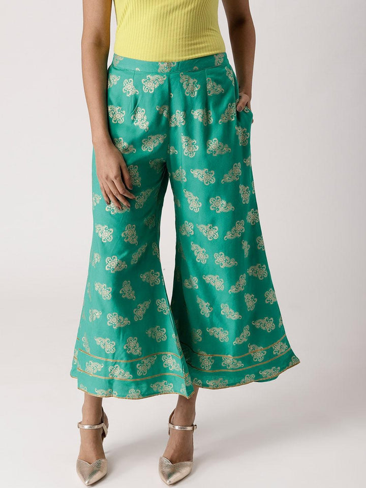Green Printed Rayon Palazzos