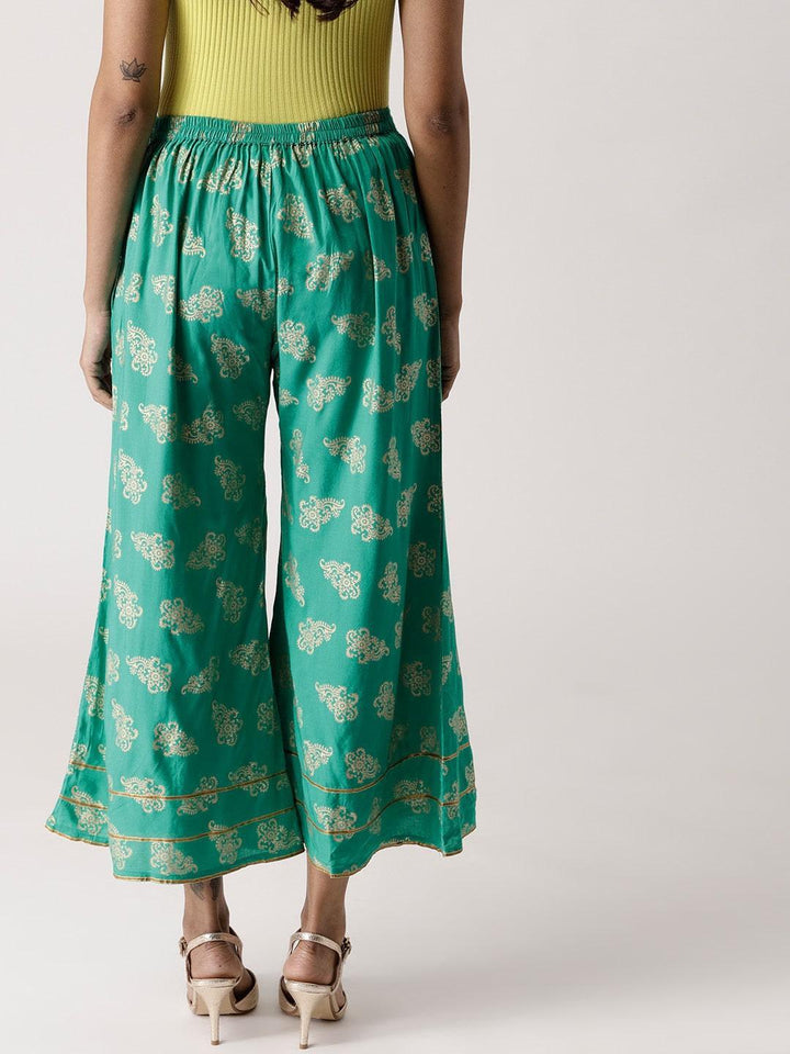 Green Printed Rayon Palazzos