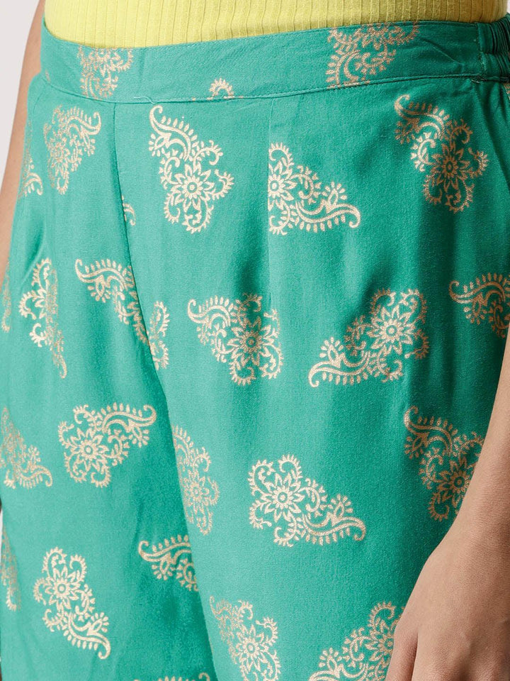Green Printed Rayon Palazzos