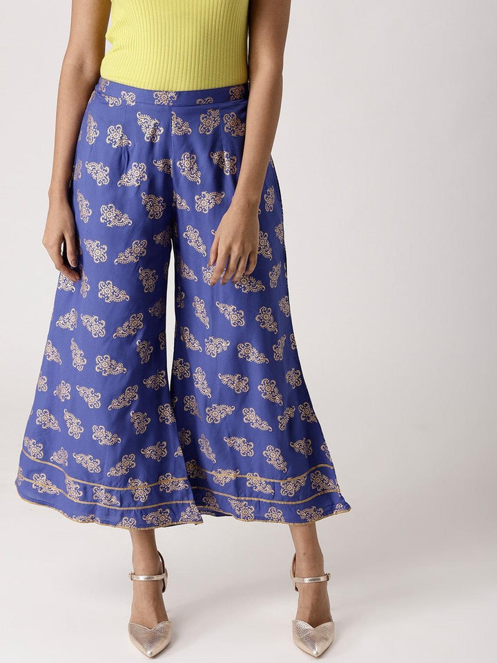 Blue Printed Rayon Palazzos