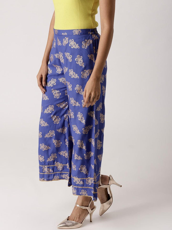Blue Printed Rayon Palazzos