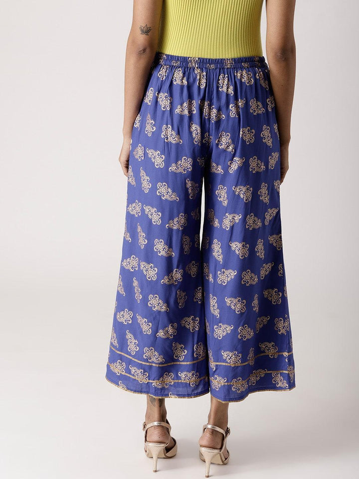 Blue Printed Rayon Palazzos