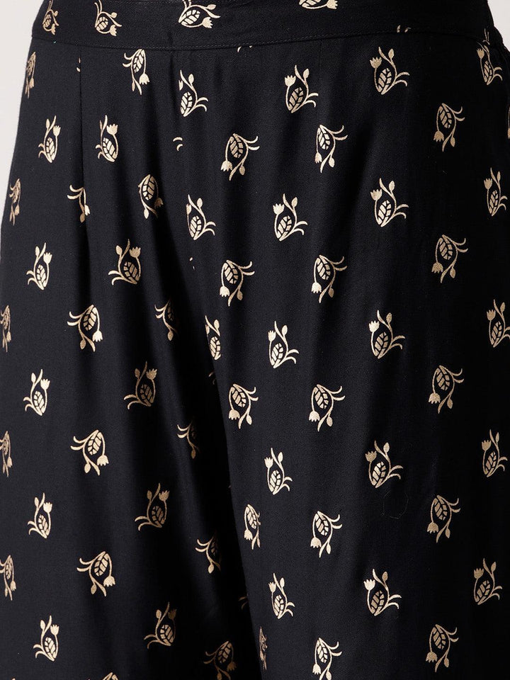 Black Printed Rayon Sharara Pants