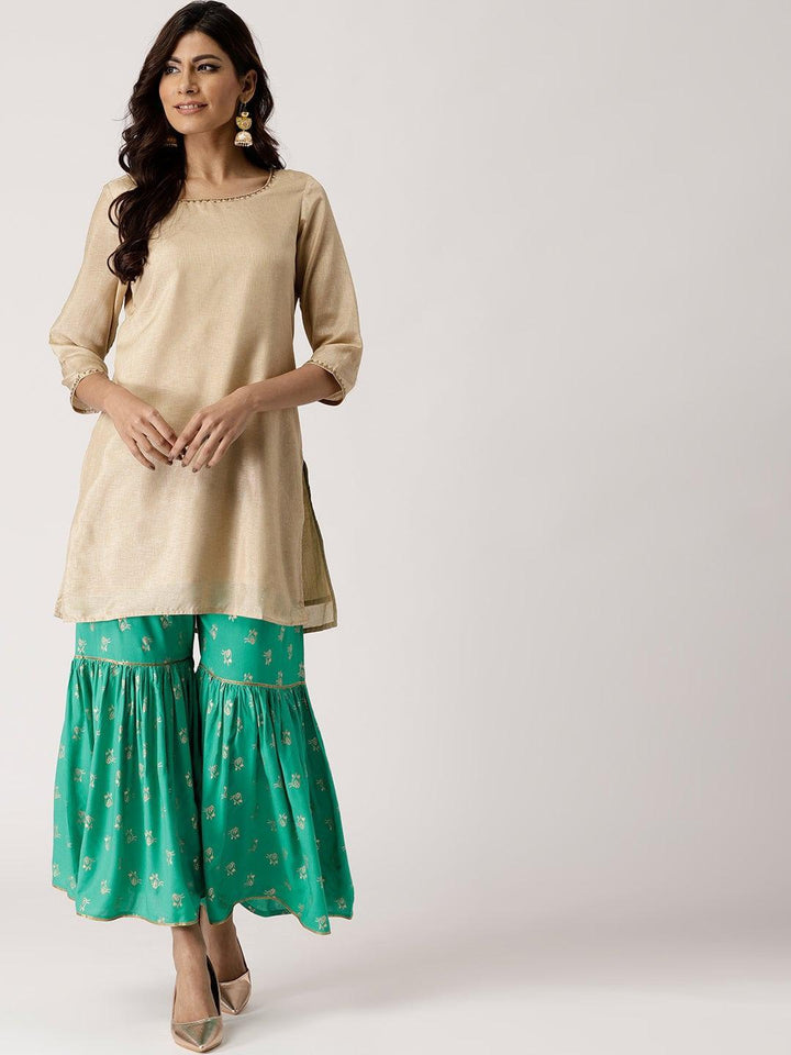Green Printed Rayon Sharara Pants