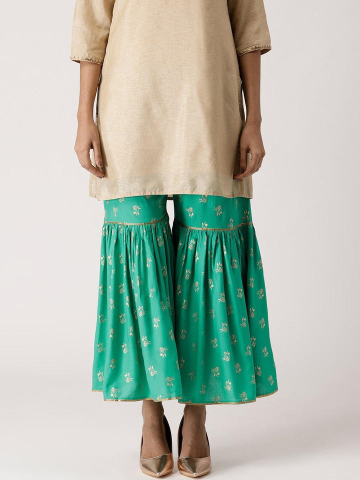 Green Printed Rayon Sharara Pants