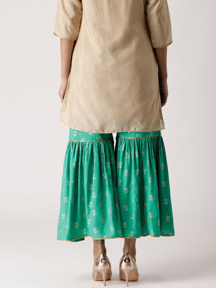 Green Printed Rayon Sharara Pants
