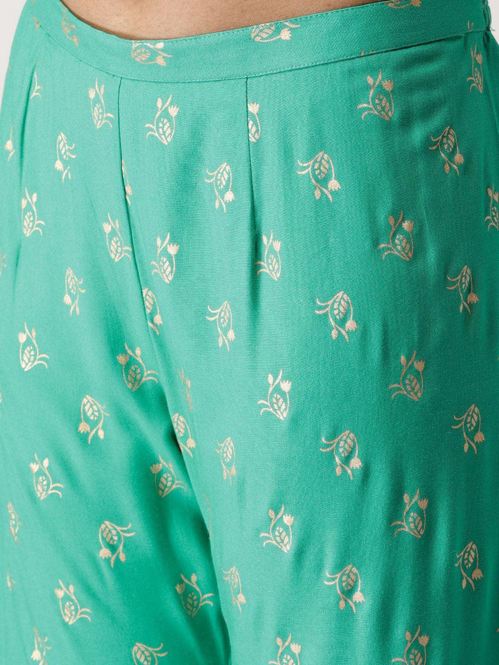 Green Printed Rayon Sharara Pants