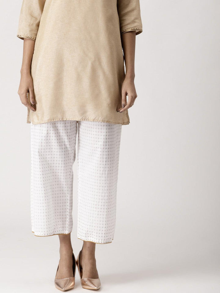 White Abstract Cotton Palazzos