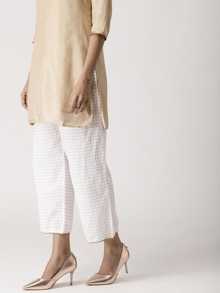 White Abstract Cotton Palazzos