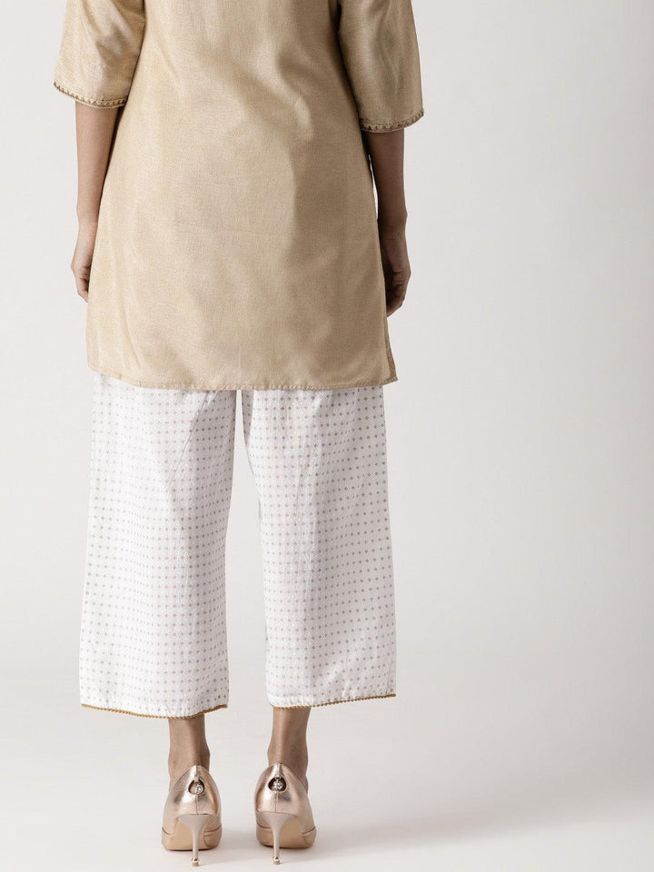 White Abstract Cotton Palazzos