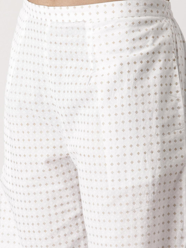 White Abstract Cotton Palazzos