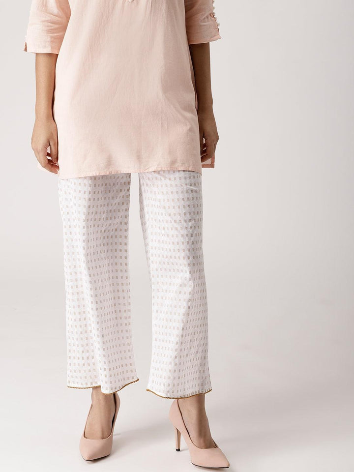 White Abstract Cotton Palazzos