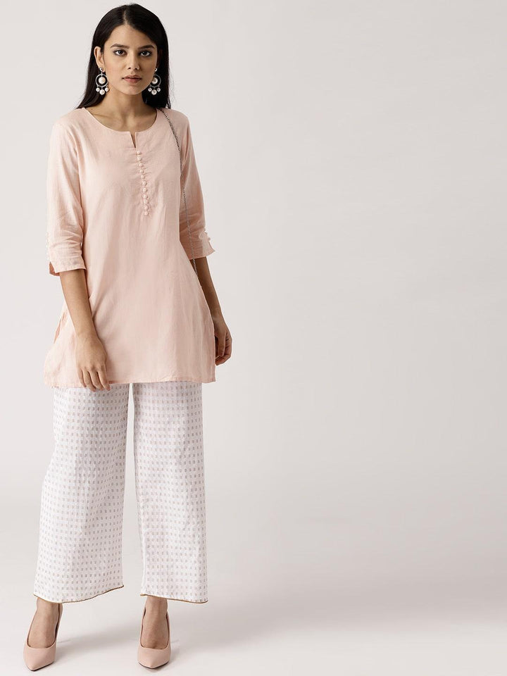 White Abstract Cotton Palazzos